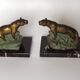 Vintage French Art Deco Panther Book Ends - Marble and Metal Bookends