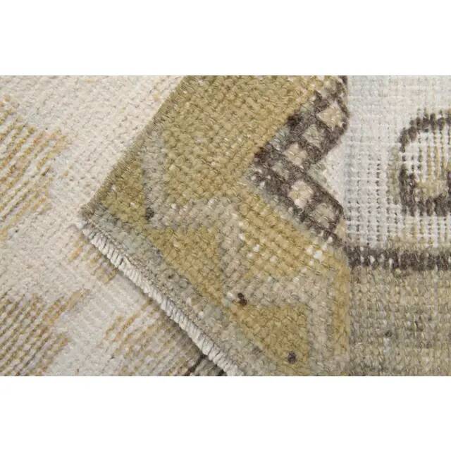 1970s Turkish Hand-Knotted Wool Cotton White Runner Rug 92x322