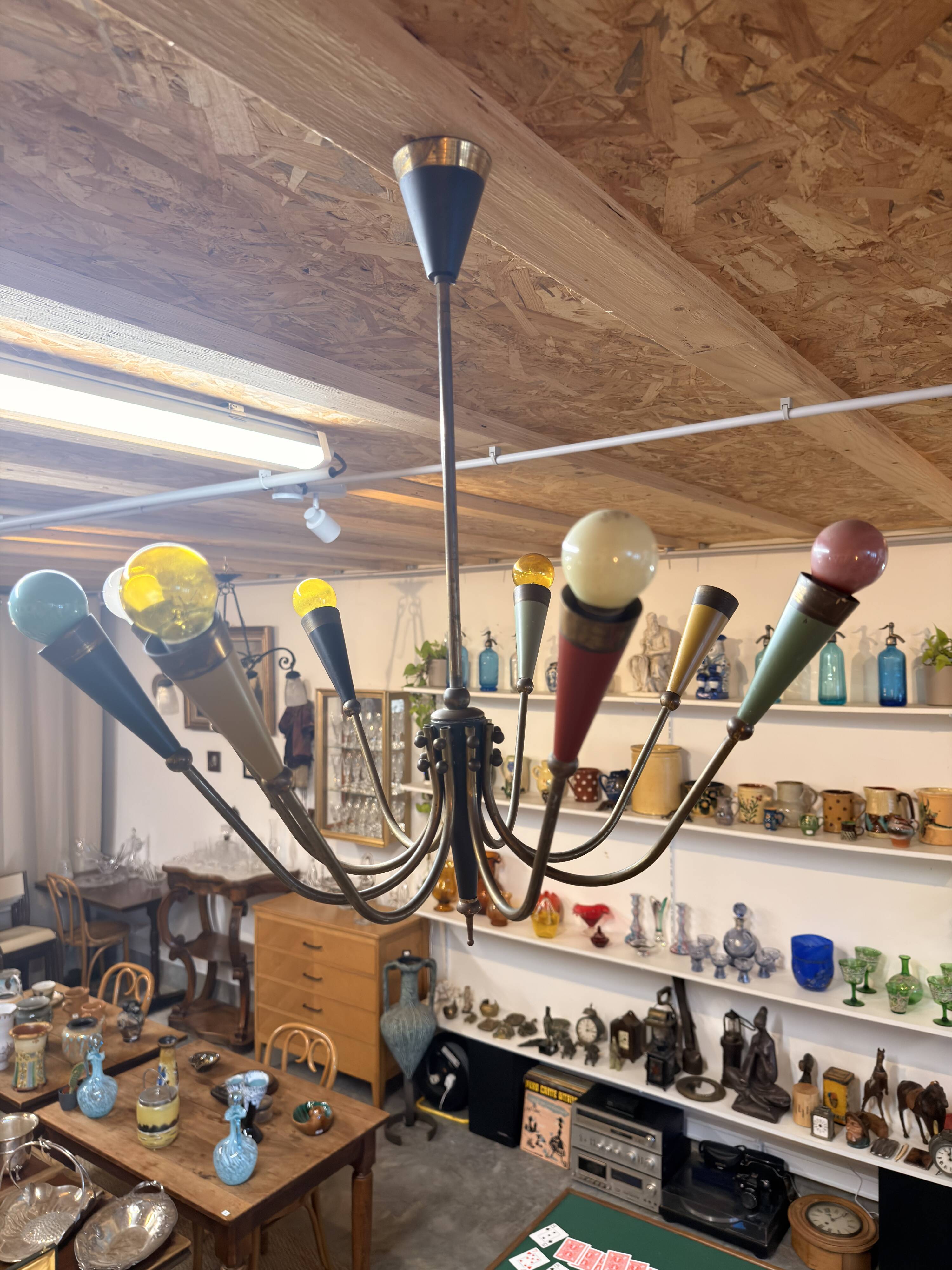 1950s vintage Sputnik chandelier – 8 coloured arms