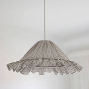 Suspension Emilia, pleated lampshade with frills, olive stripes