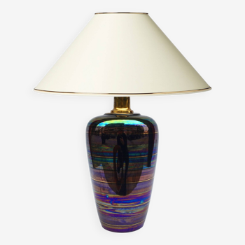 Iridescent ceramic table lamp 1970s vintage italian glazed