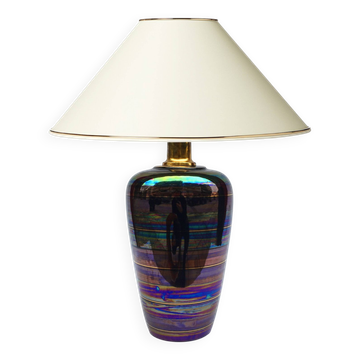 Iridescent ceramic table lamp 1970s vintage italian glazed