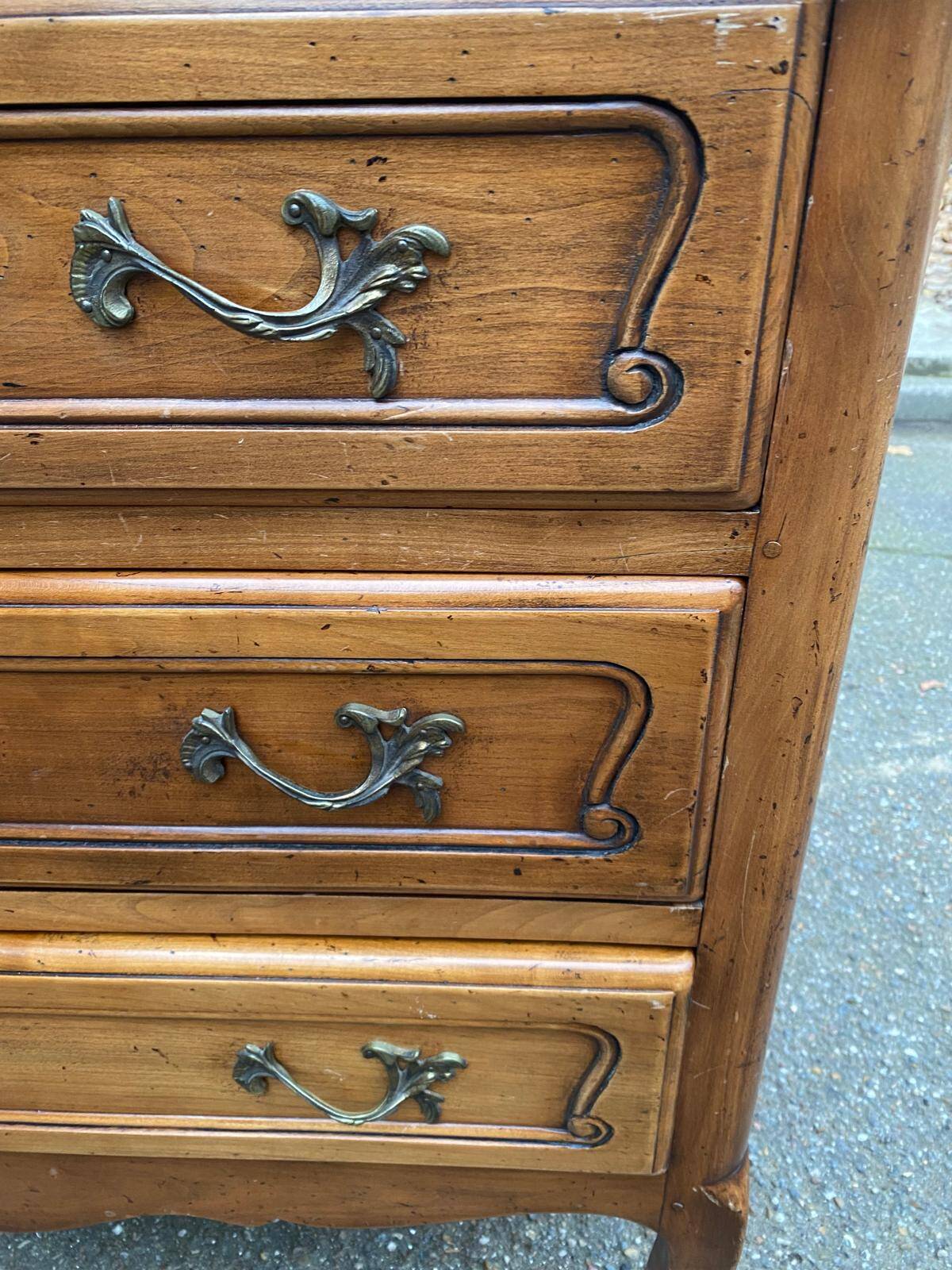 Vintage solid oak Louis XV commode from the 19th century.