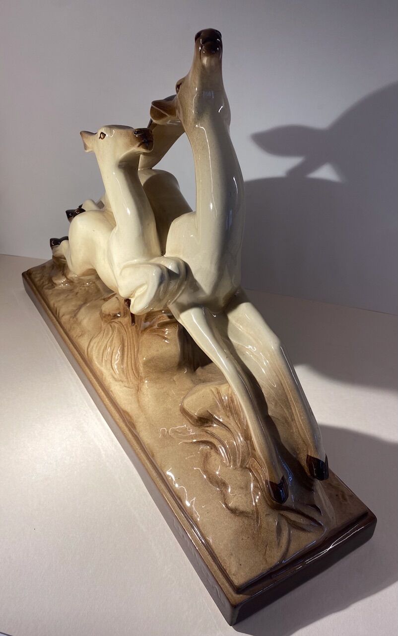 Ceramic deer and doe signed Lemanceau (1905-1980)