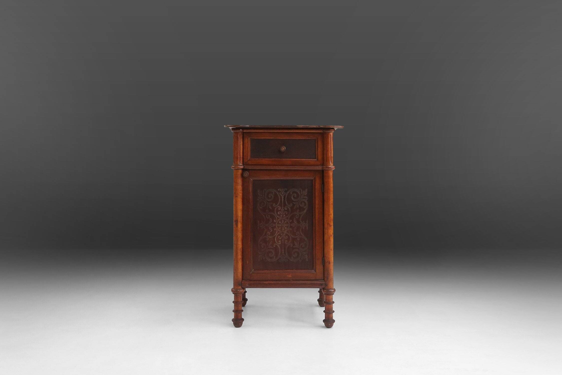 Sculptural Art Deco Nightstand in Dark-Stained Wood, Belgium 1930s