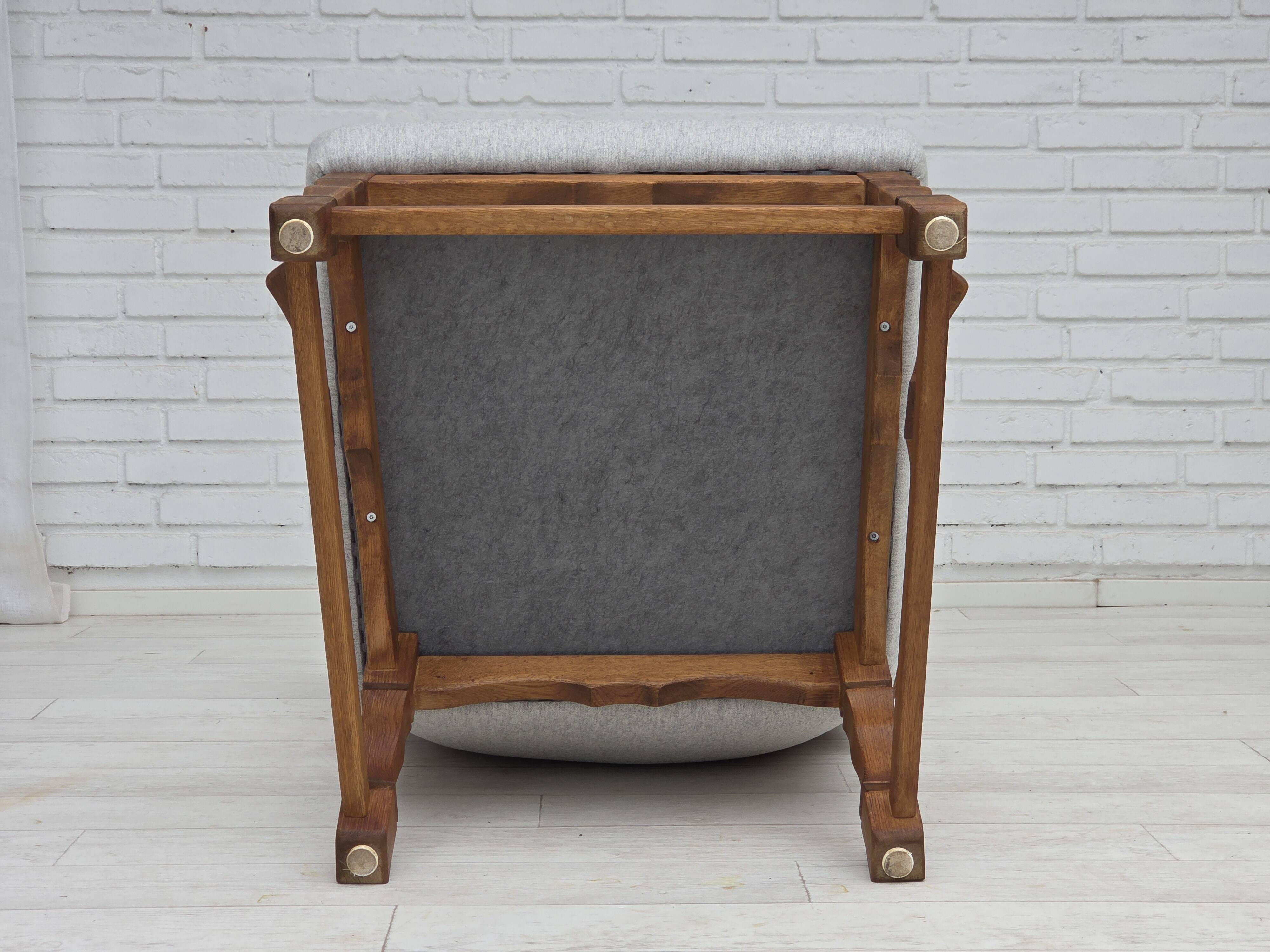 1950s, Danish high-backed armchair, reupholstered, wool, oak wood.