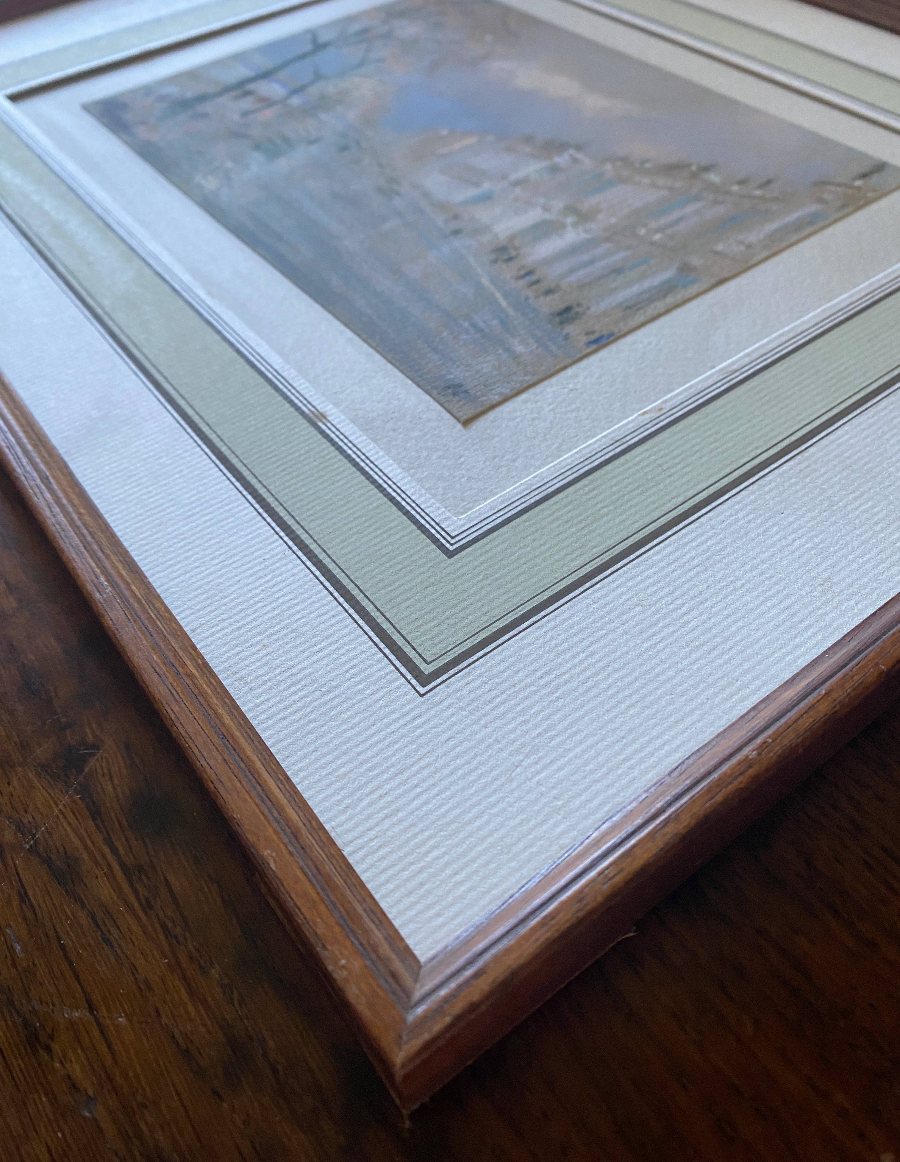 Pastel Painting "Quai de Seine?" Paris signed + frame