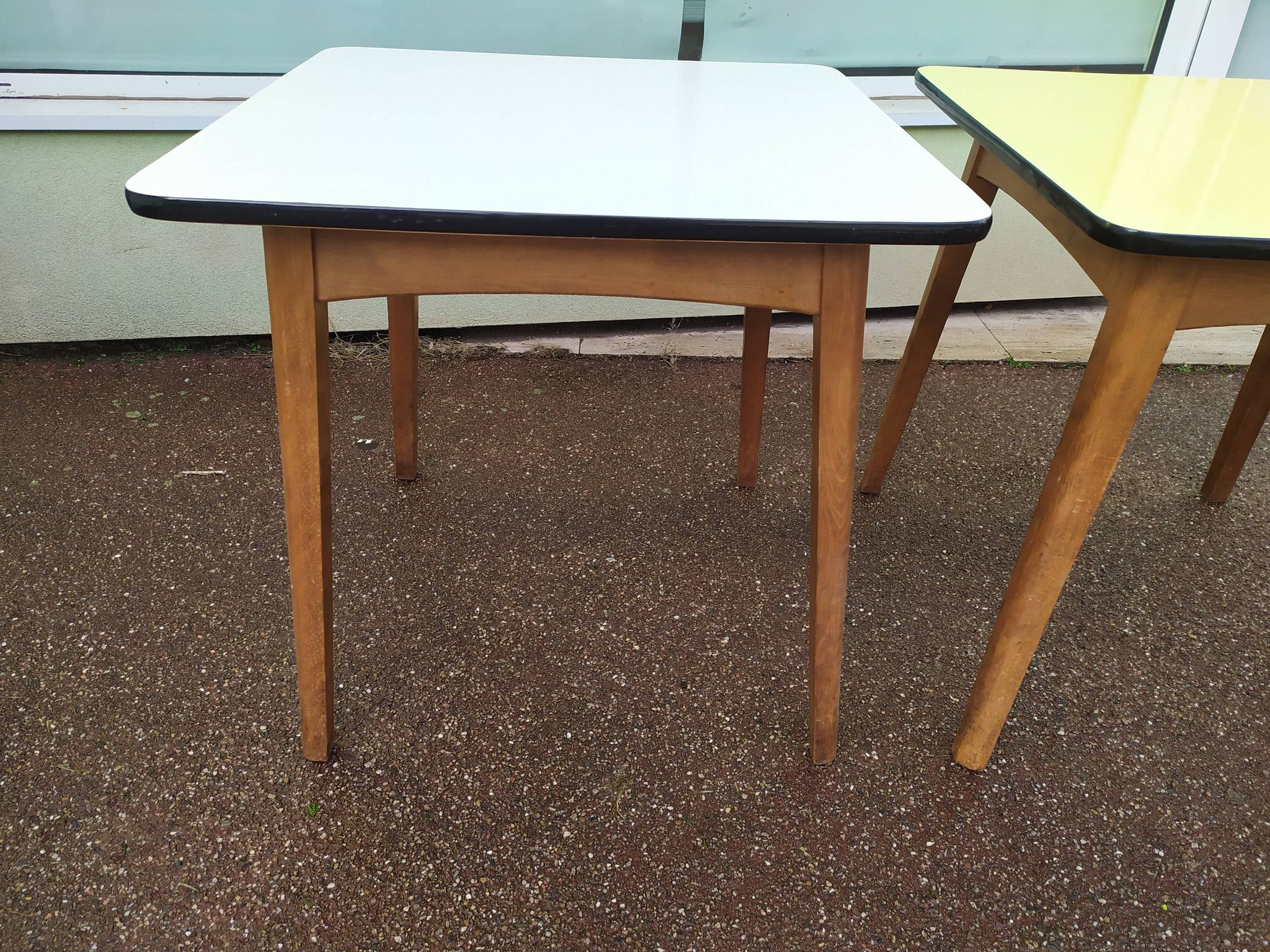 Lot of 3 Formica and Wood Bistro Tables - 1950 - 1960