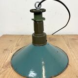 Industrial Green Enamel Factory Pendant Lamp with Cast Aluminium Top, 1960s