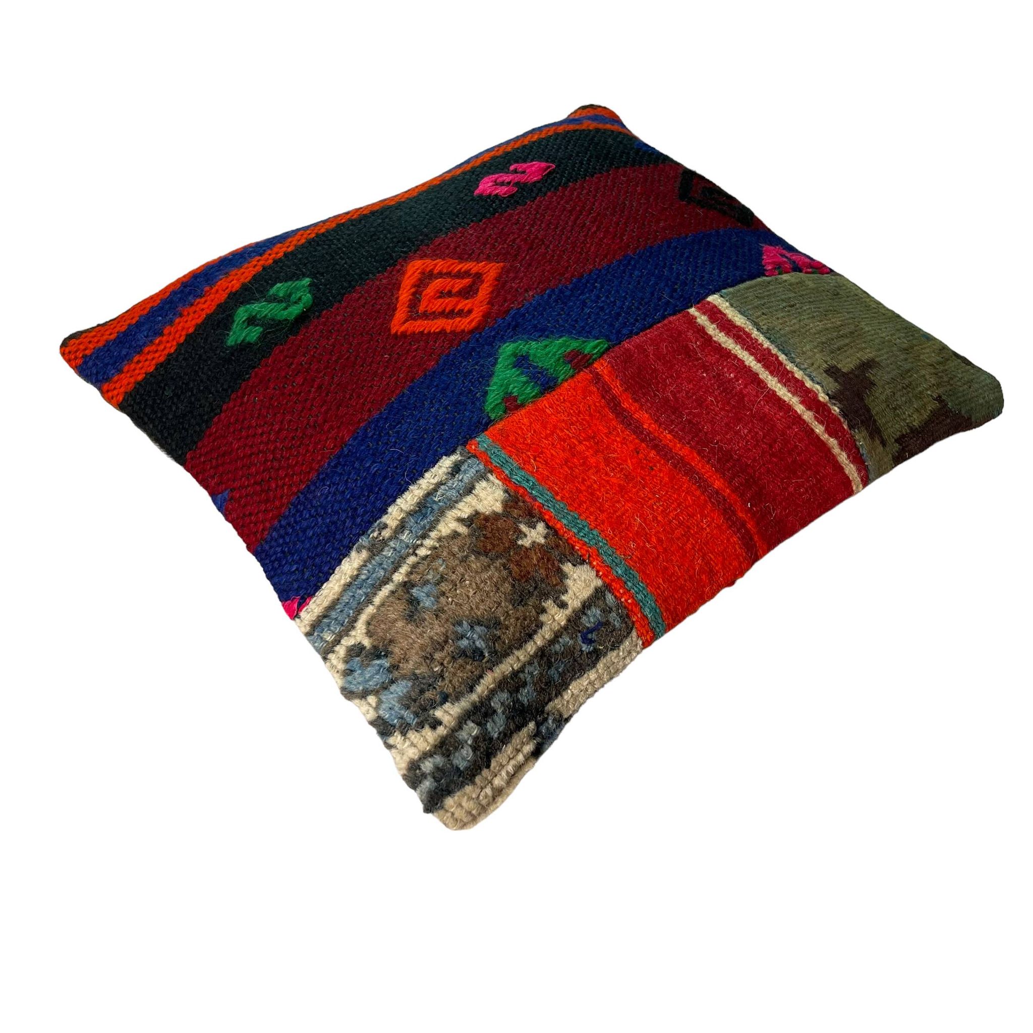 Housse de coussin kilim patchwork turc vintage, 43 x 37 cm