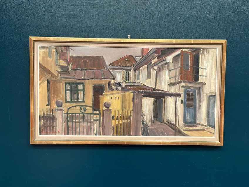 Huile sur toile originale suédoise – « Rue urbaine » par Gunnar Svensson