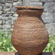 Old basket, burgundy straw and bramble with lid, woven basket