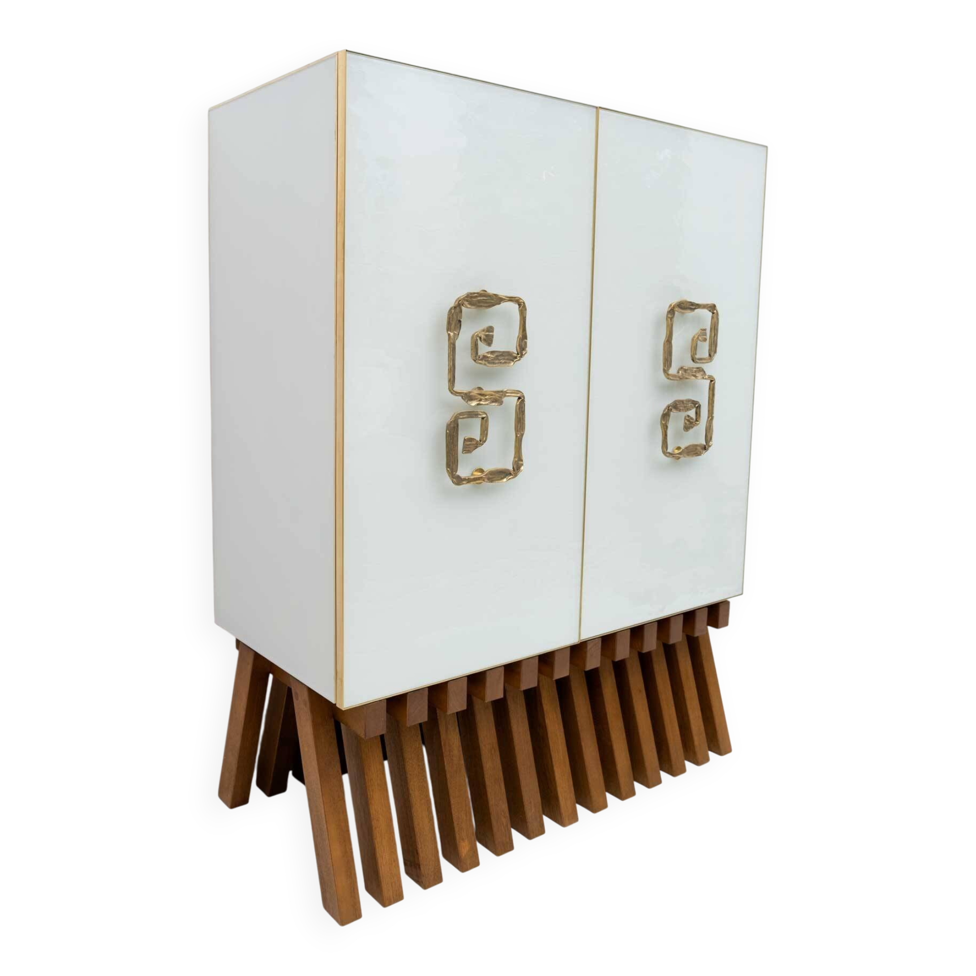 Postmodern Italian Bar Sideboard Murano Glass and Brass, 1980s