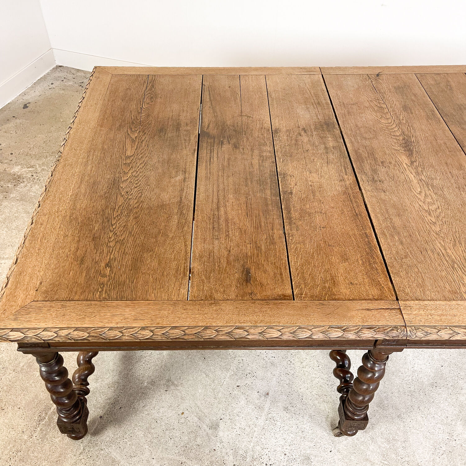 French antique extendable table 350cm Louis XIII barley twist