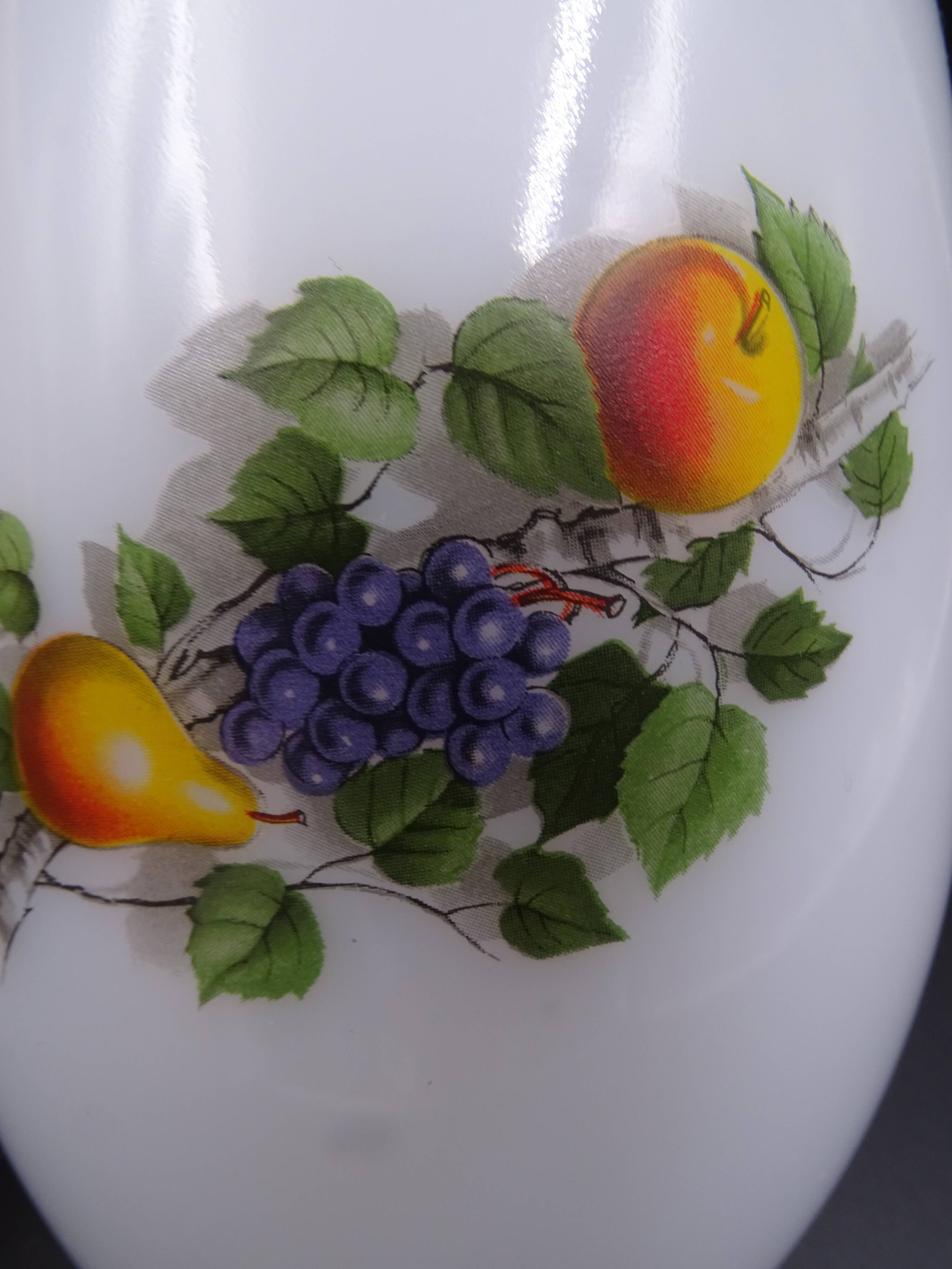 Pitcher or broc in opaline Arcopal fruit décor 1970