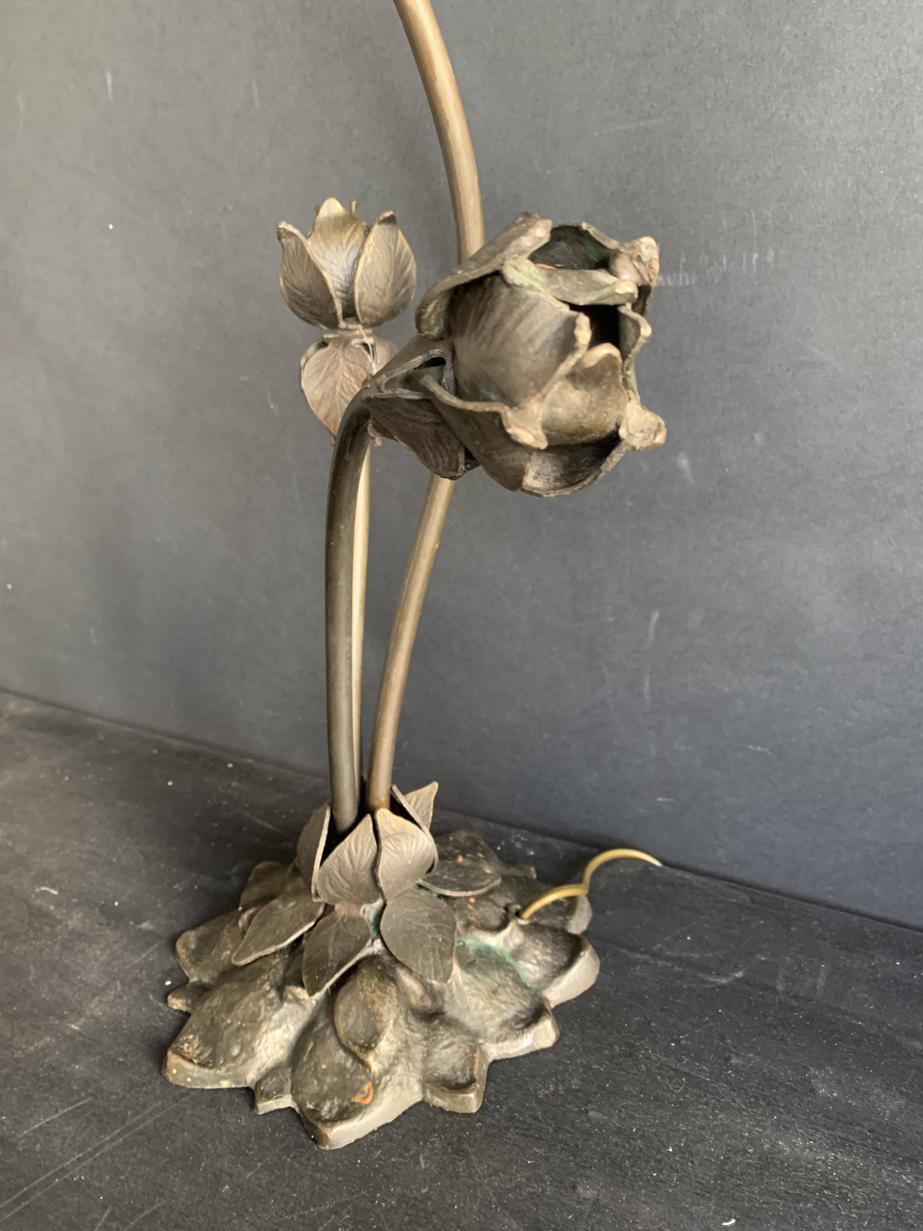 Large signed Art Nouveau style bronze sculpture lamp