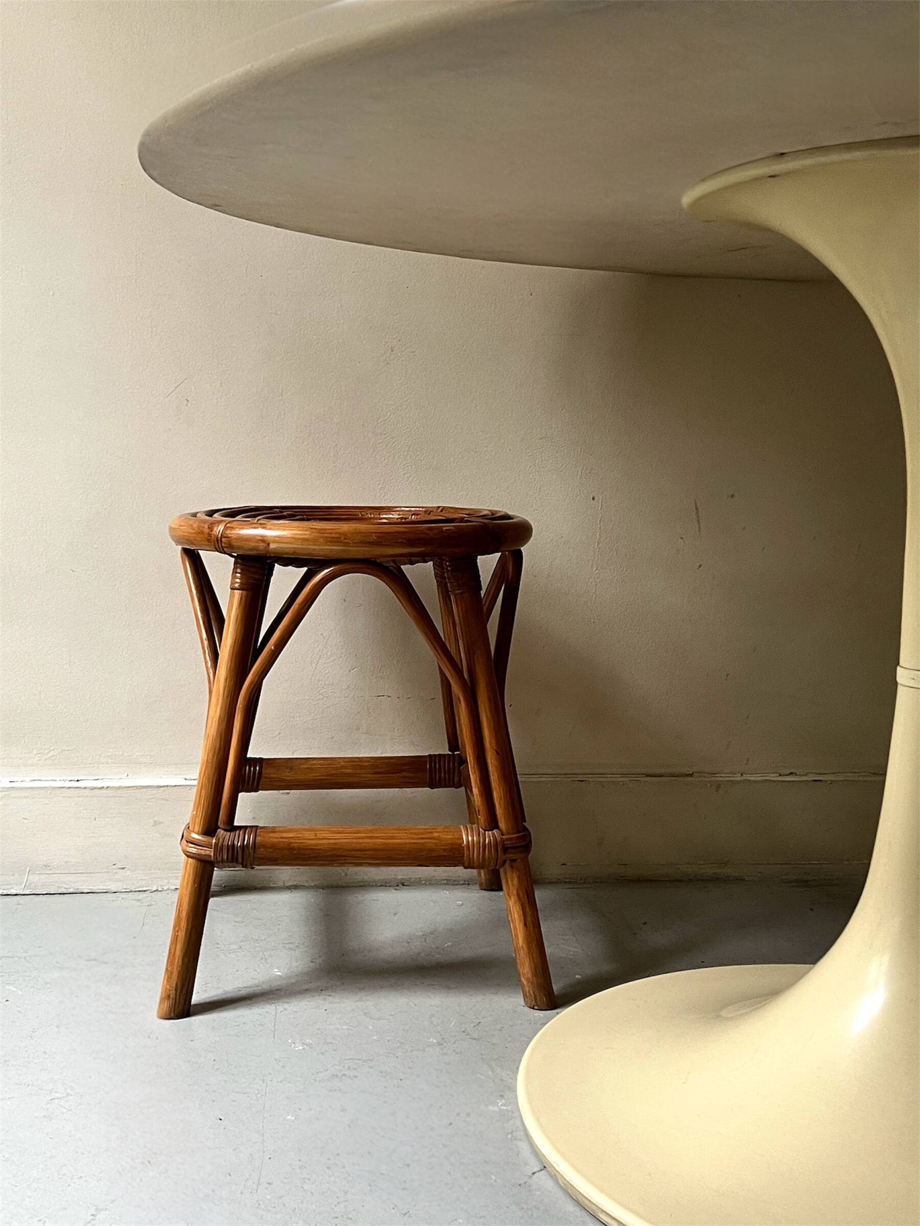 Vintage spiral rattan stool, France 1950