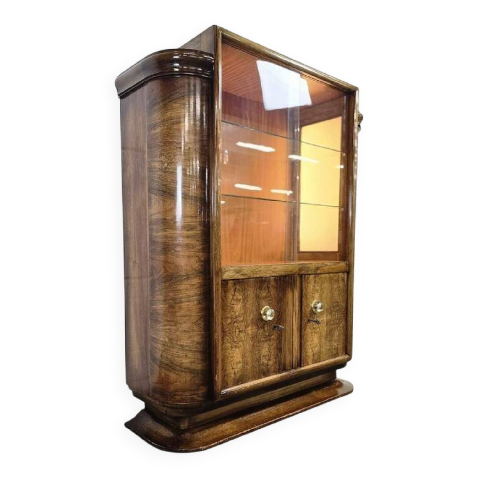 Vintage art deco cabinet / display cabinet with integrated lamps