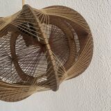 Suspension vintage 1960 scandinave lustre fil et bois - 30 x 21 cm