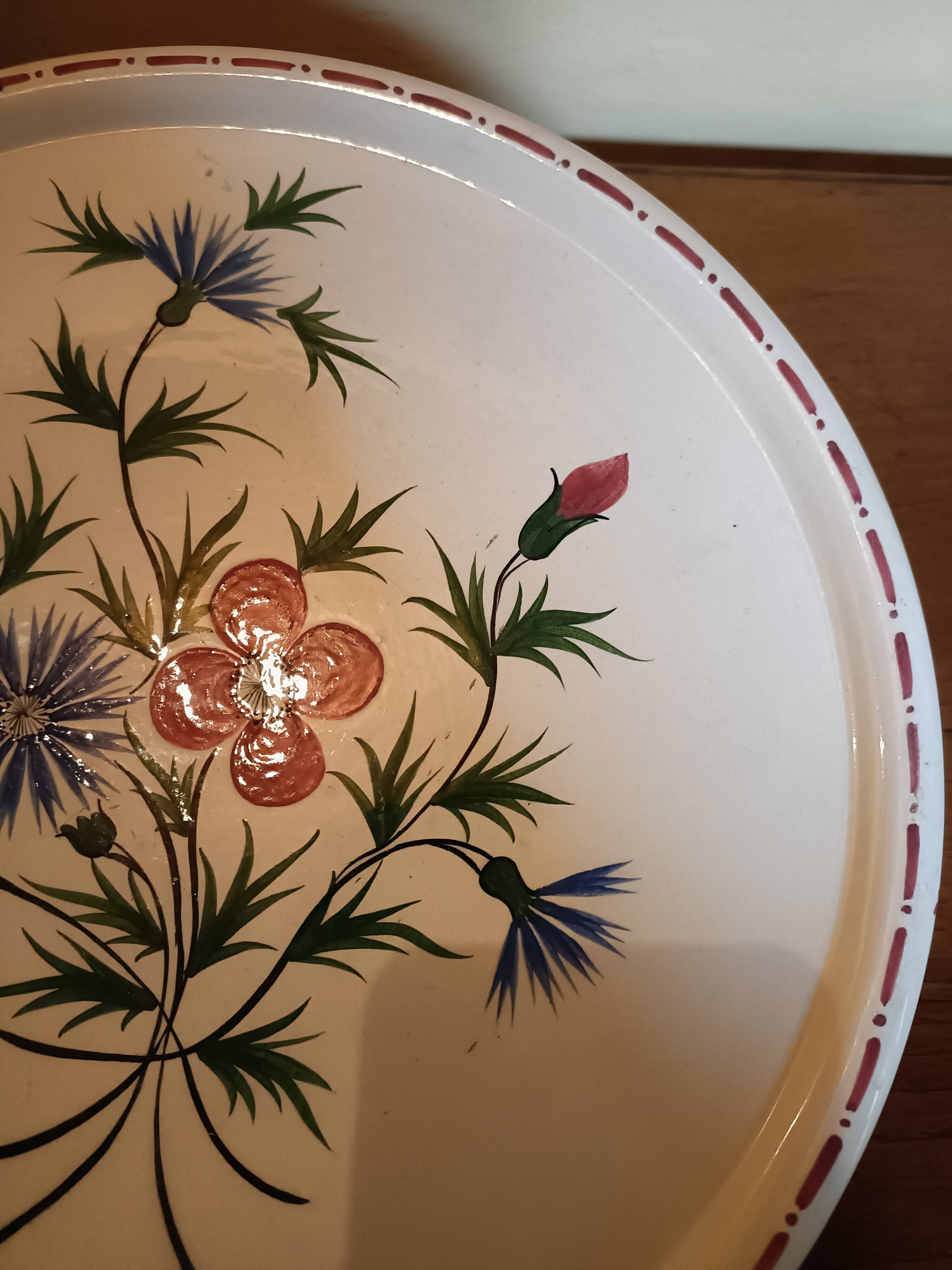 Plat à tarte faïence de Desvres, décor fait main