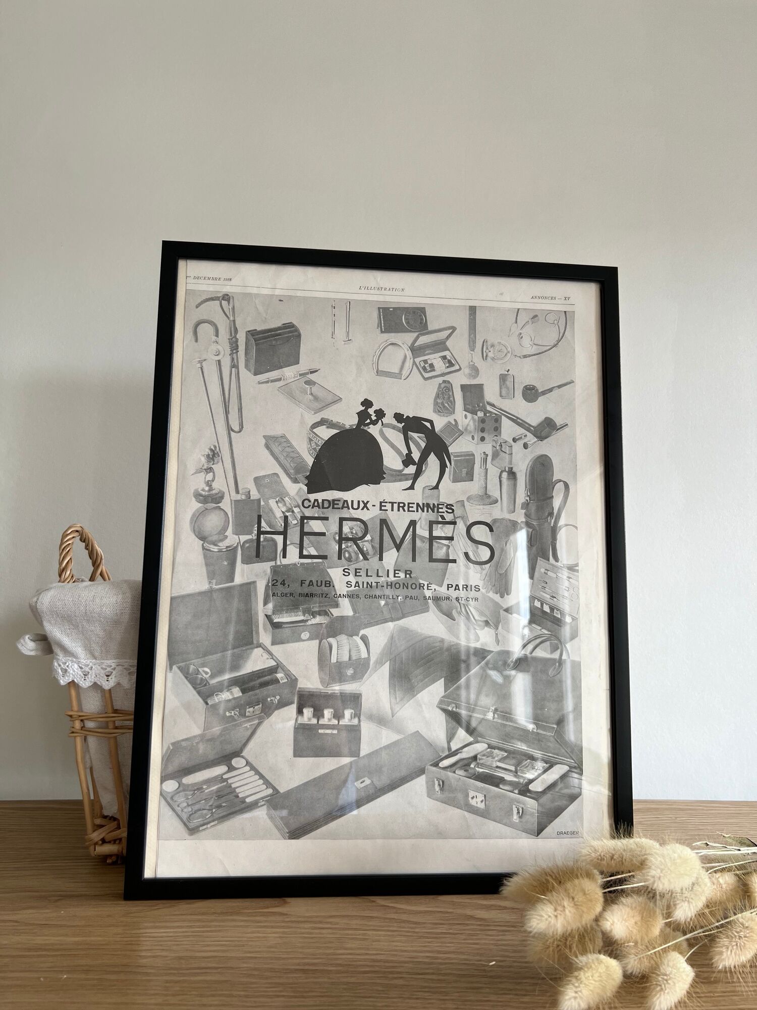 Affiche de magazine ancienne Hermès publicité de Noël magazine l'illustration de 1928