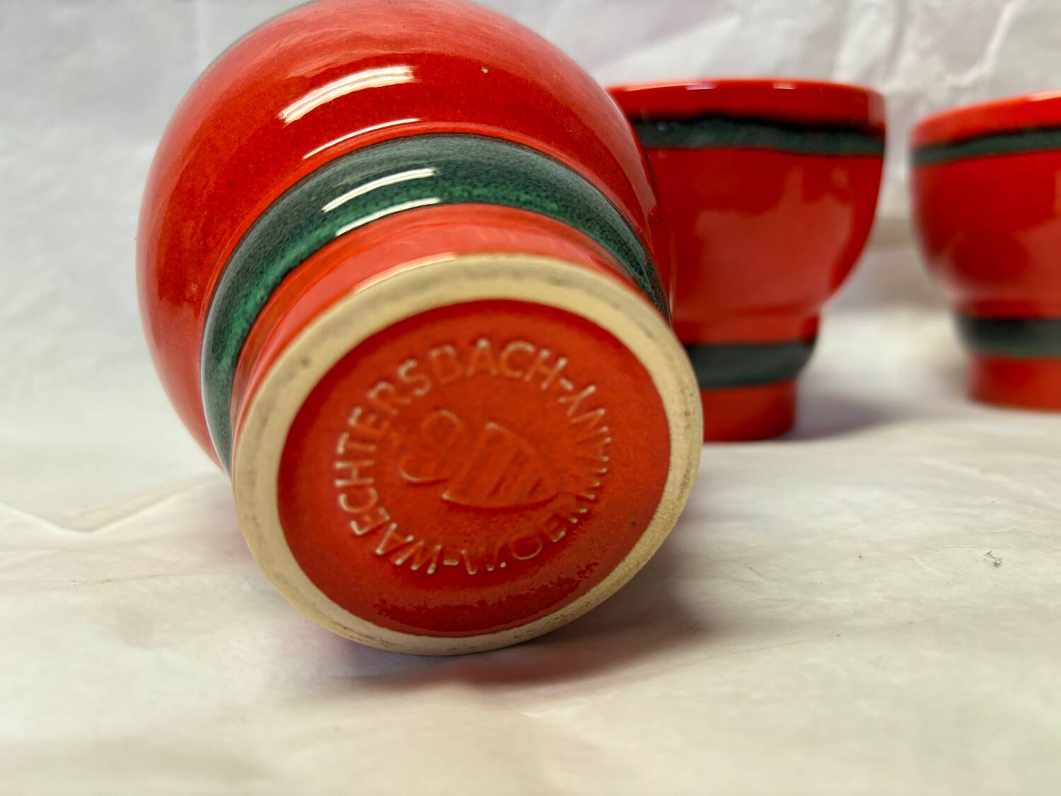 Set of 3 red German ceramic cups