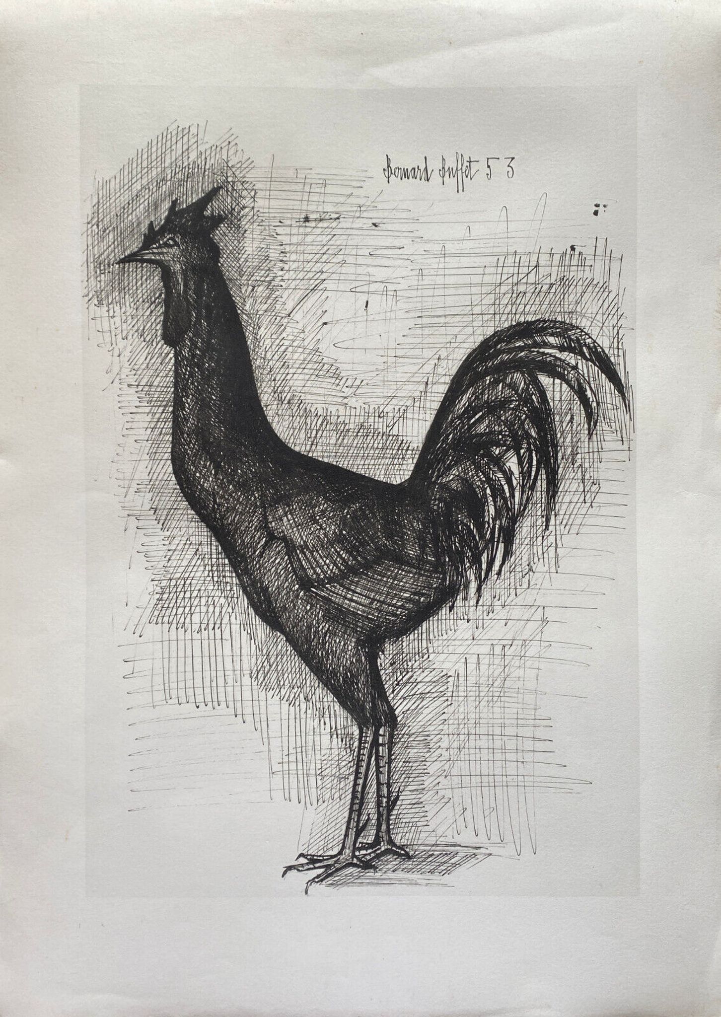 Lithograph "Le Coq" 1953 Bernard Buffet Ed. Braun Gallerie David&Garnier 1961