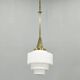 Art Deco Brass Pendant with Geometric Opaline Glass, Czechoslovakia 1930s
