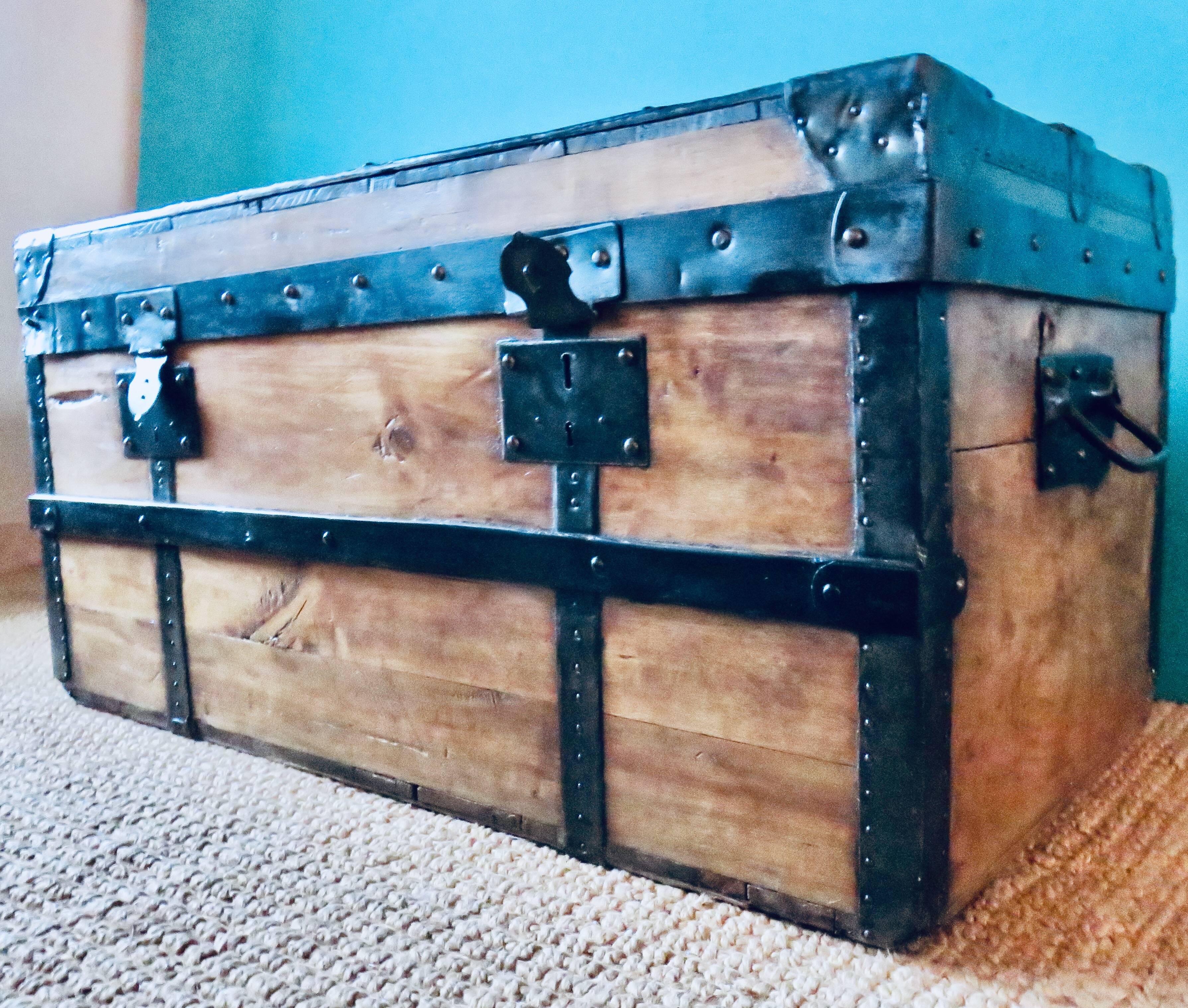 Cargo trunk or seat. Wood and metal, France circa 1900.