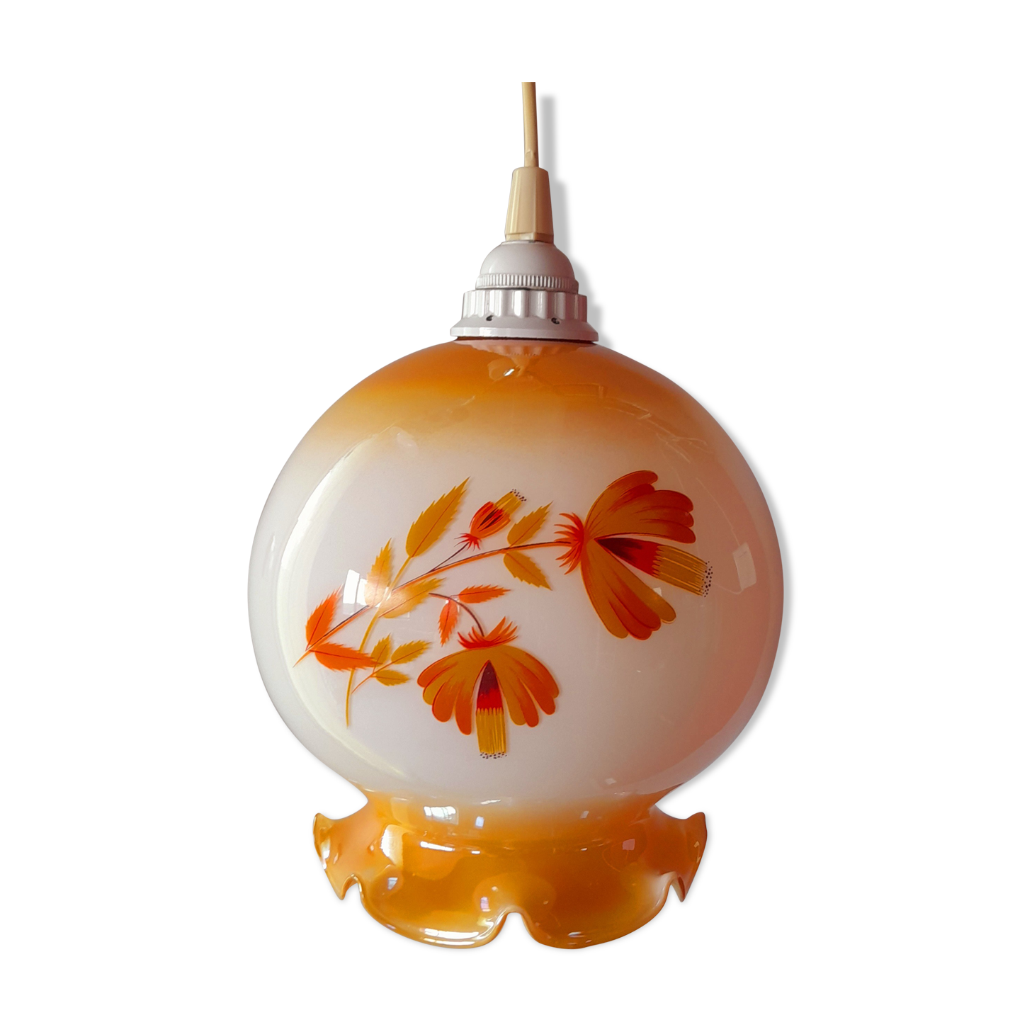 Suspension in opaline globe floral 70s