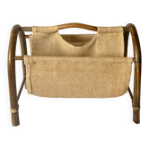 Vintage bamboo and fabric magazine rack