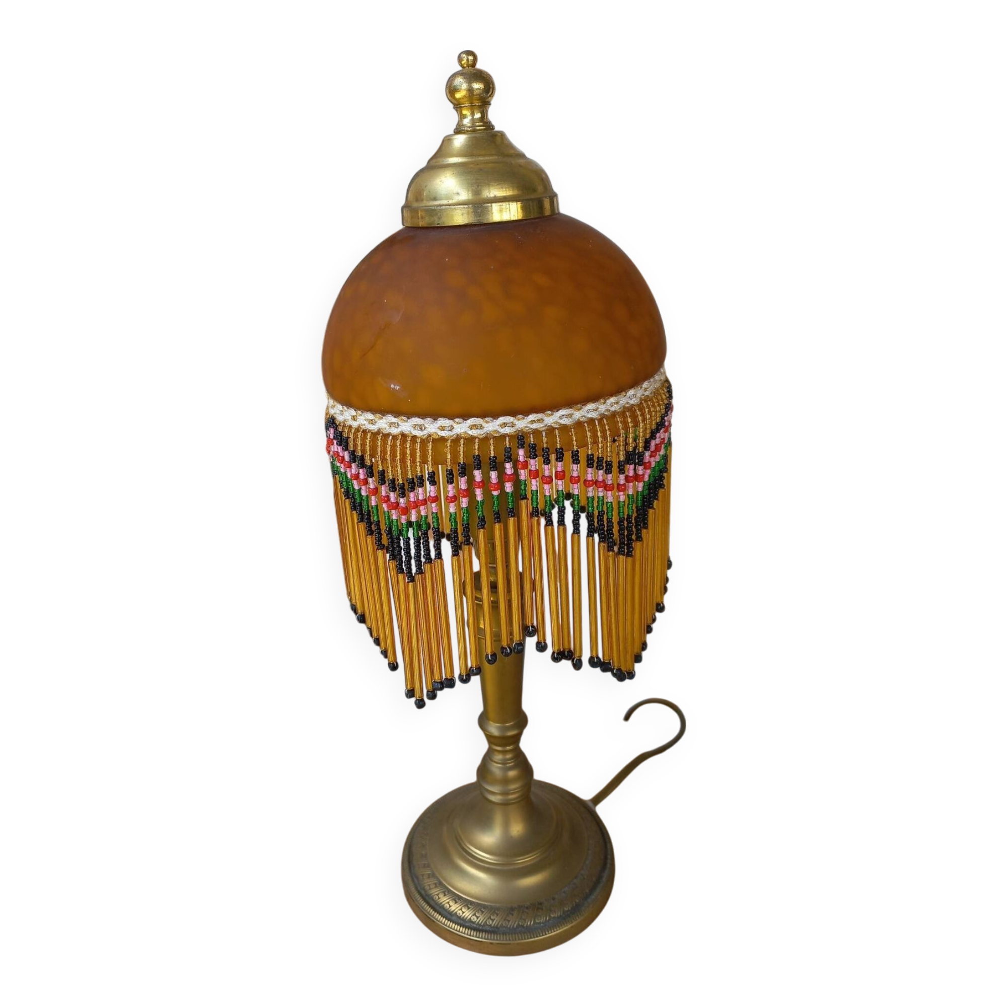 Lampe laiton perles style Charleston 1930