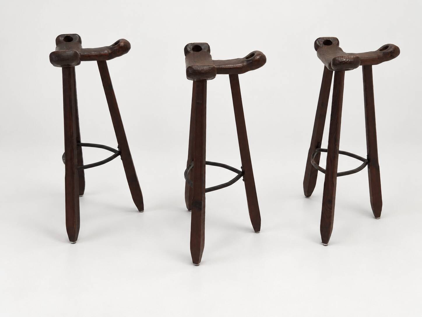 Set of 3 Vintage Brutalist Marbella Stools by Sergio Rodrigues