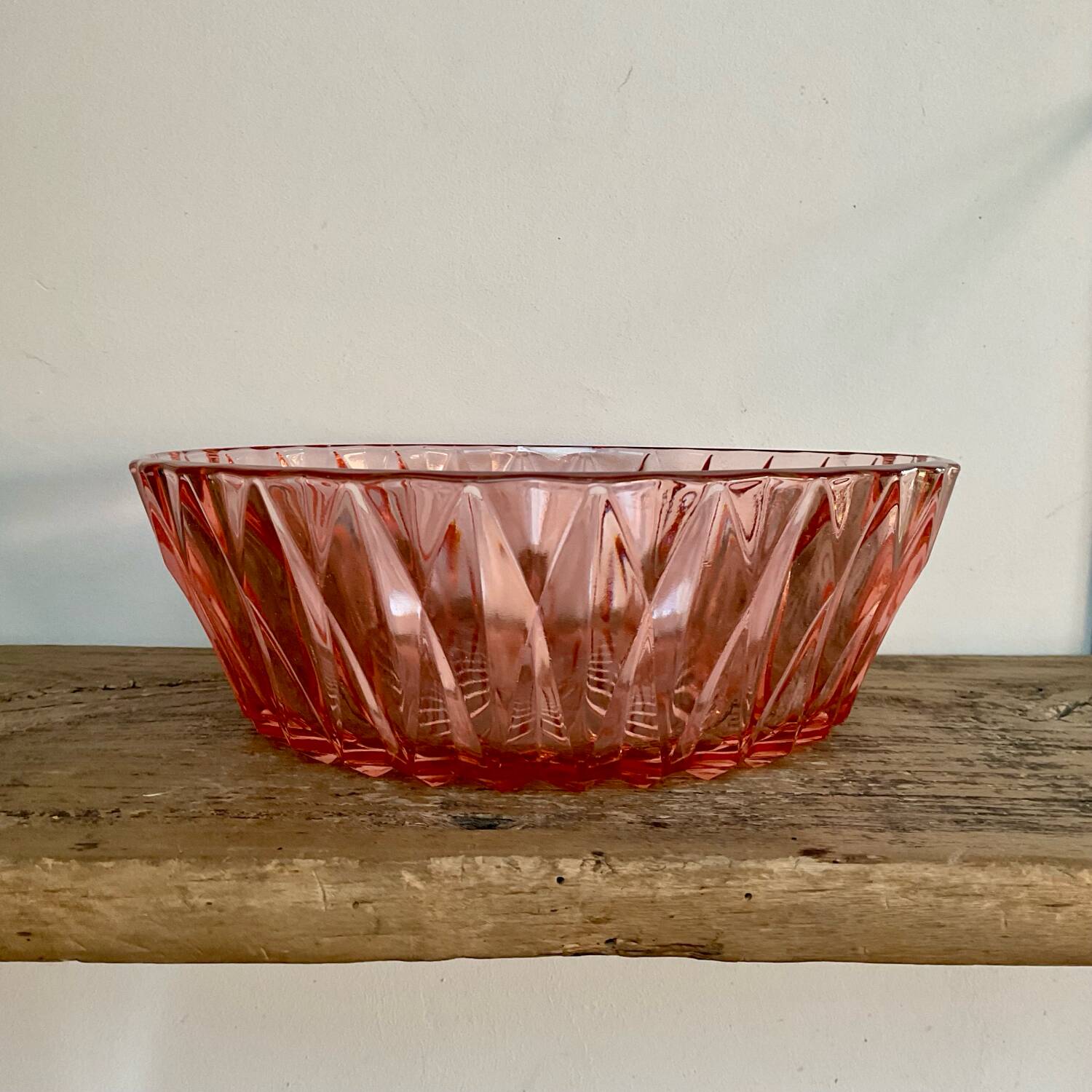 Cut glass salad bowl in pink glass