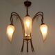 French vintage 6 arm brown & silver toleware chandelier opaque glass shades 3861