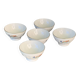 Set of 5 faceted white earthenware bowls with a naive decor, antique