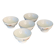 Set of 5 faceted white earthenware bowls with a naive decor, antique
