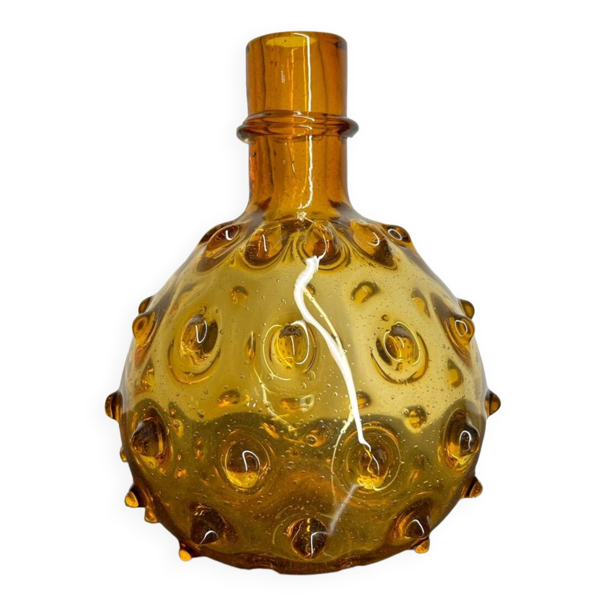 Flacon vase verre ambré soufflé années 60