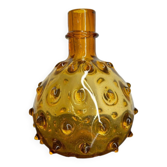 Flacon vase verre ambré soufflé années 60