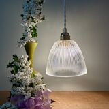 Vintage tulip pendant light in ribbed glass
