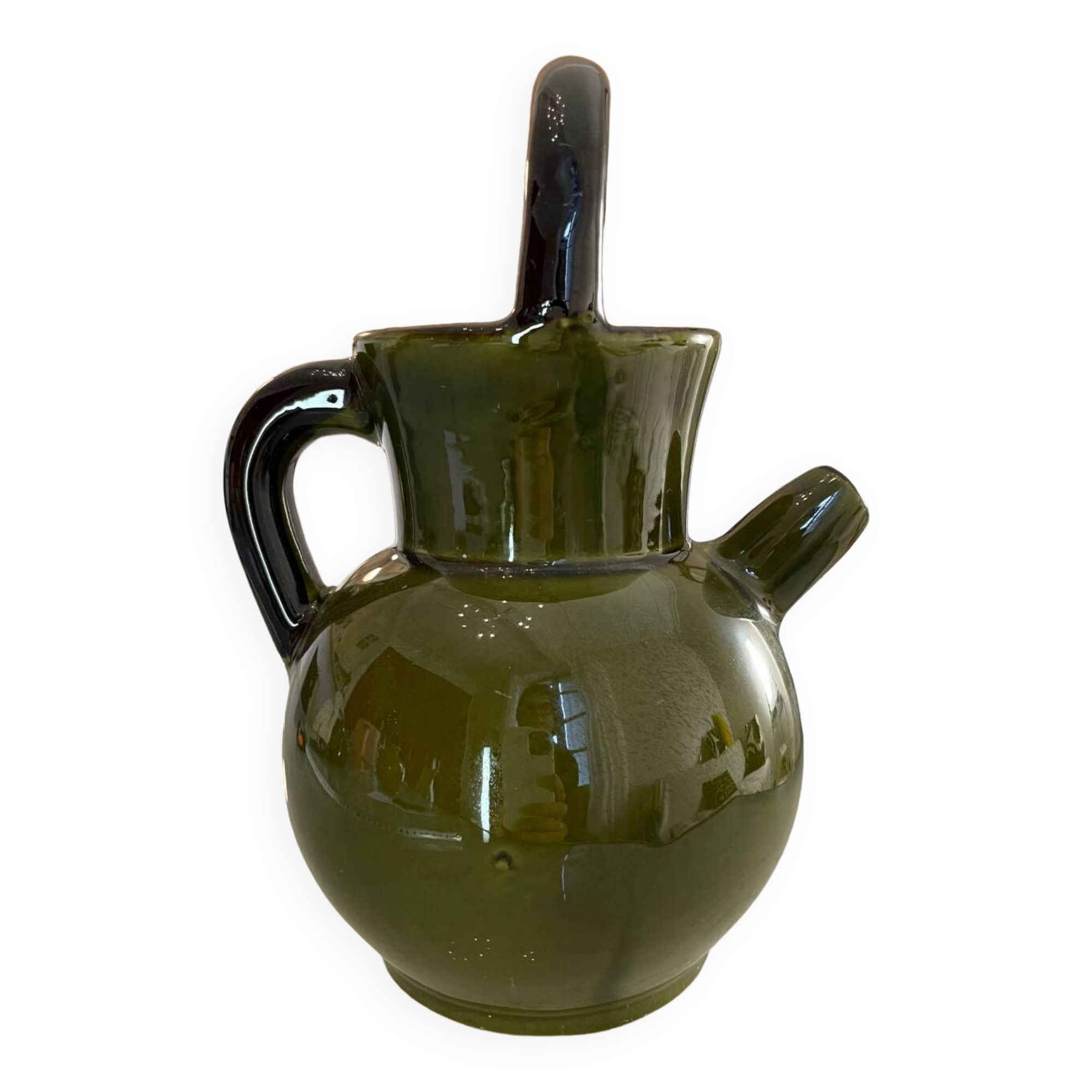 Pitcher in Provence khaki varnished clay signature Camares