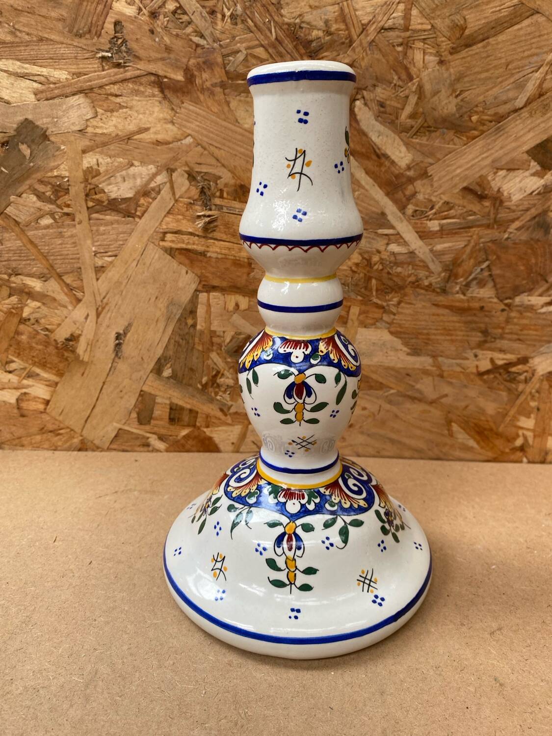 Old candle holder r. delarue rouen decor white ceramic painted vintage