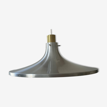 Hans Agne Jakobsson vintage XL pendant light, brass and brushed aluminum, Markaryd Sweden 1960s