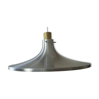 Hans Agne Jakobsson vintage XL pendant light, brass and brushed aluminum, Markaryd Sweden 1960s