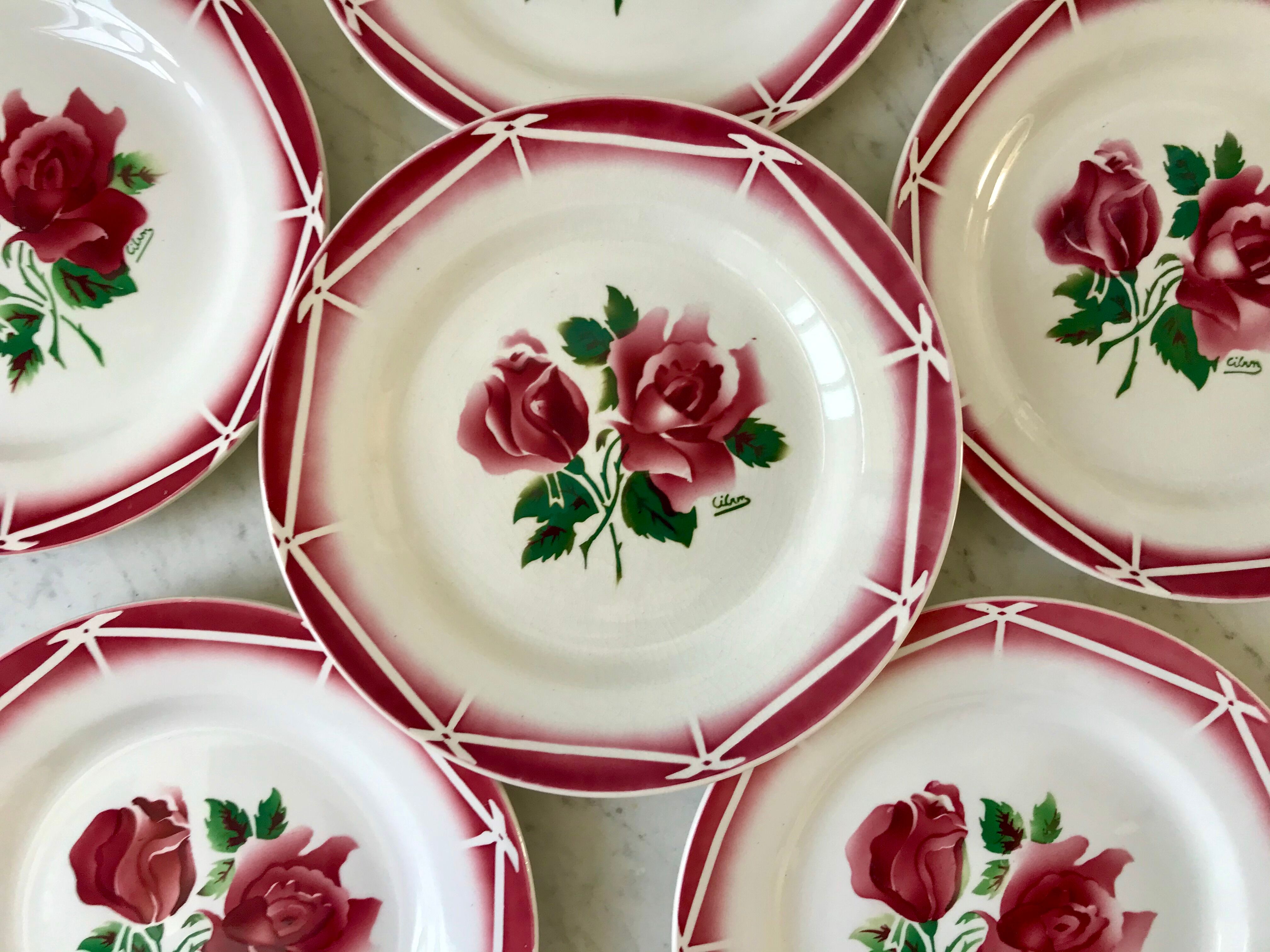 set of 6 dessert plates Digoin Sarreguemines model Cibon years 30-40