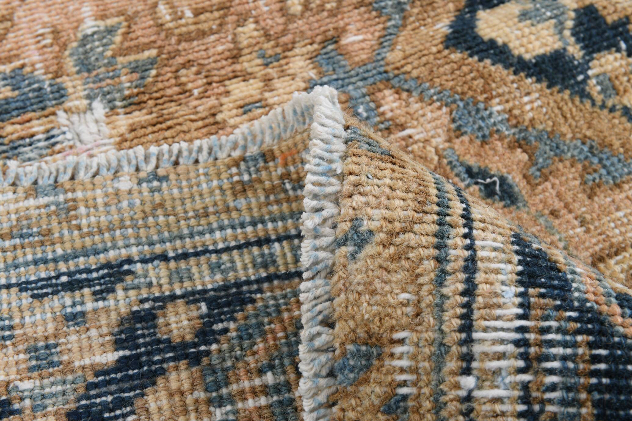 Vintage Cream & Navy Blue Persian Rug, 213x298Cm
