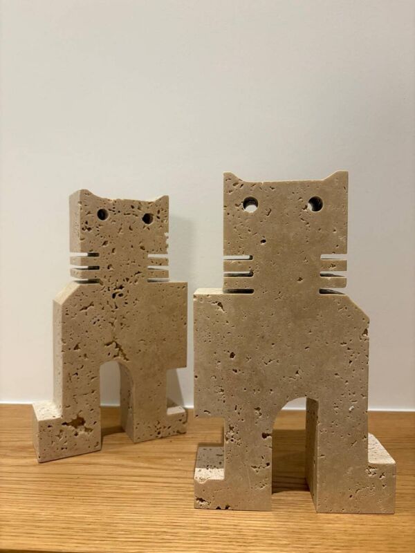 Paire de chats en travertin, Fratelli Mannelli, Italie, 1970s