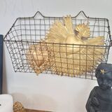 Metal basket basket wire mesh vintage brass mail storage wall magazine magazine holder
