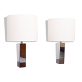 Goffredo Reggiani Chrome Square Table Lamps, Italy, 1960s