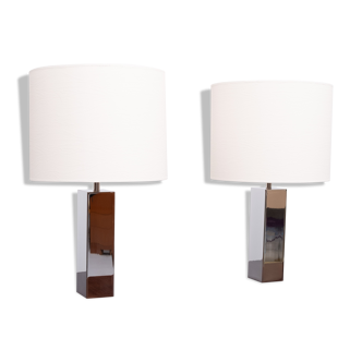 Goffredo Reggiani Chrome Square Table Lamps, Italy, 1960s